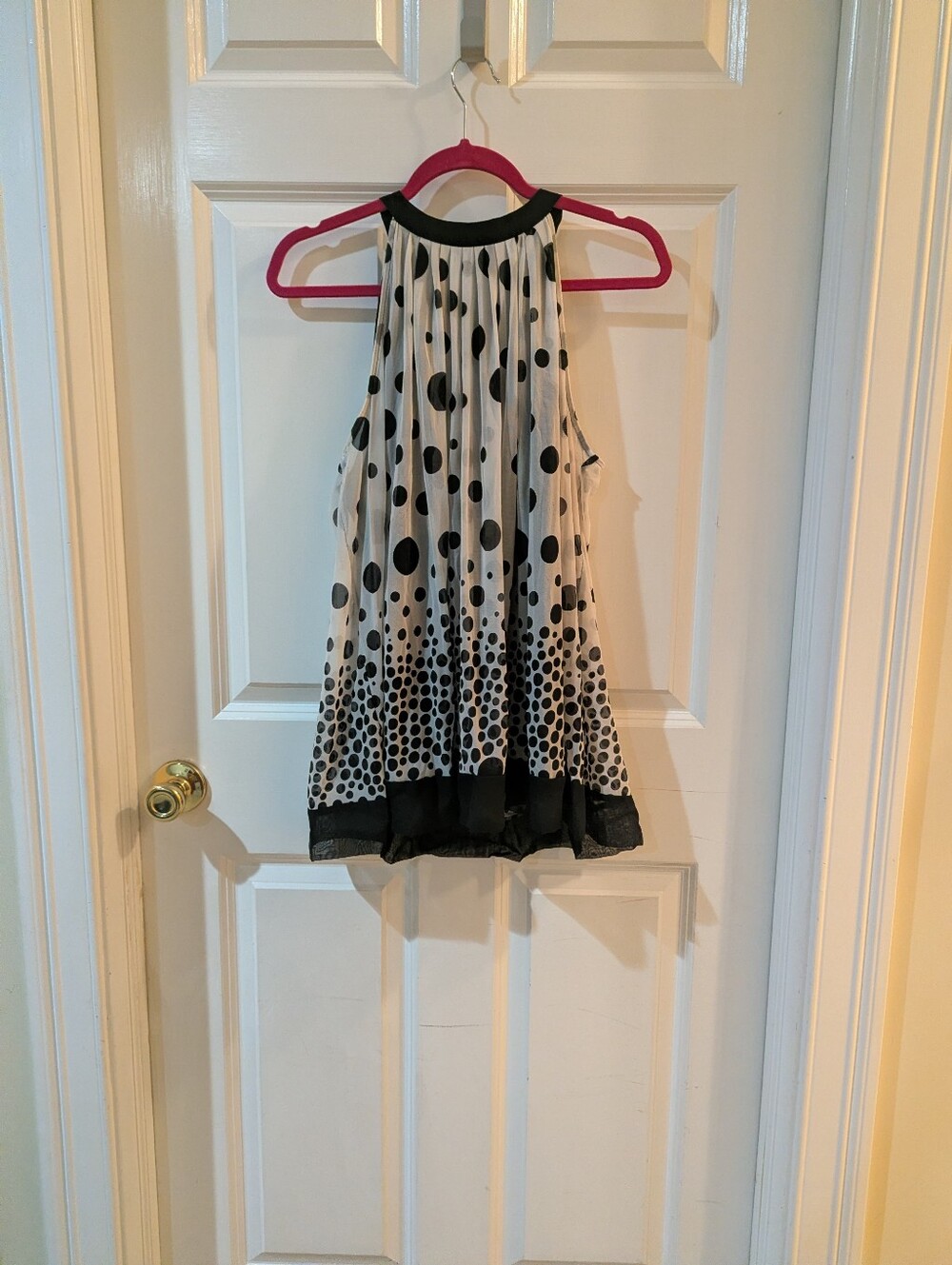 Kenar Ladies Polka Dot Top, With Back Bow - Black & Off White. Size L